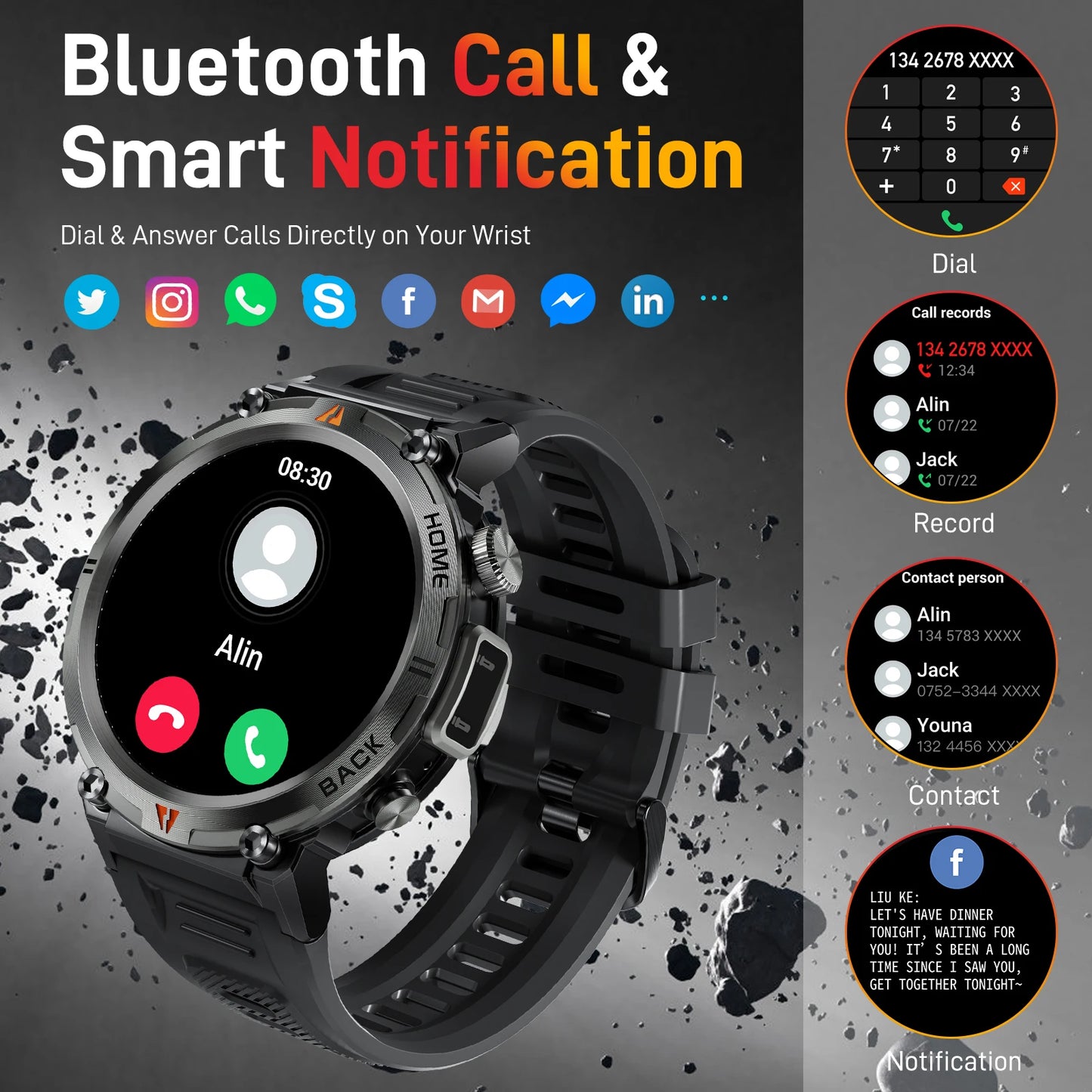 LaNikar KE3 Bluetooth Smart Watch For Men With Health Monitor