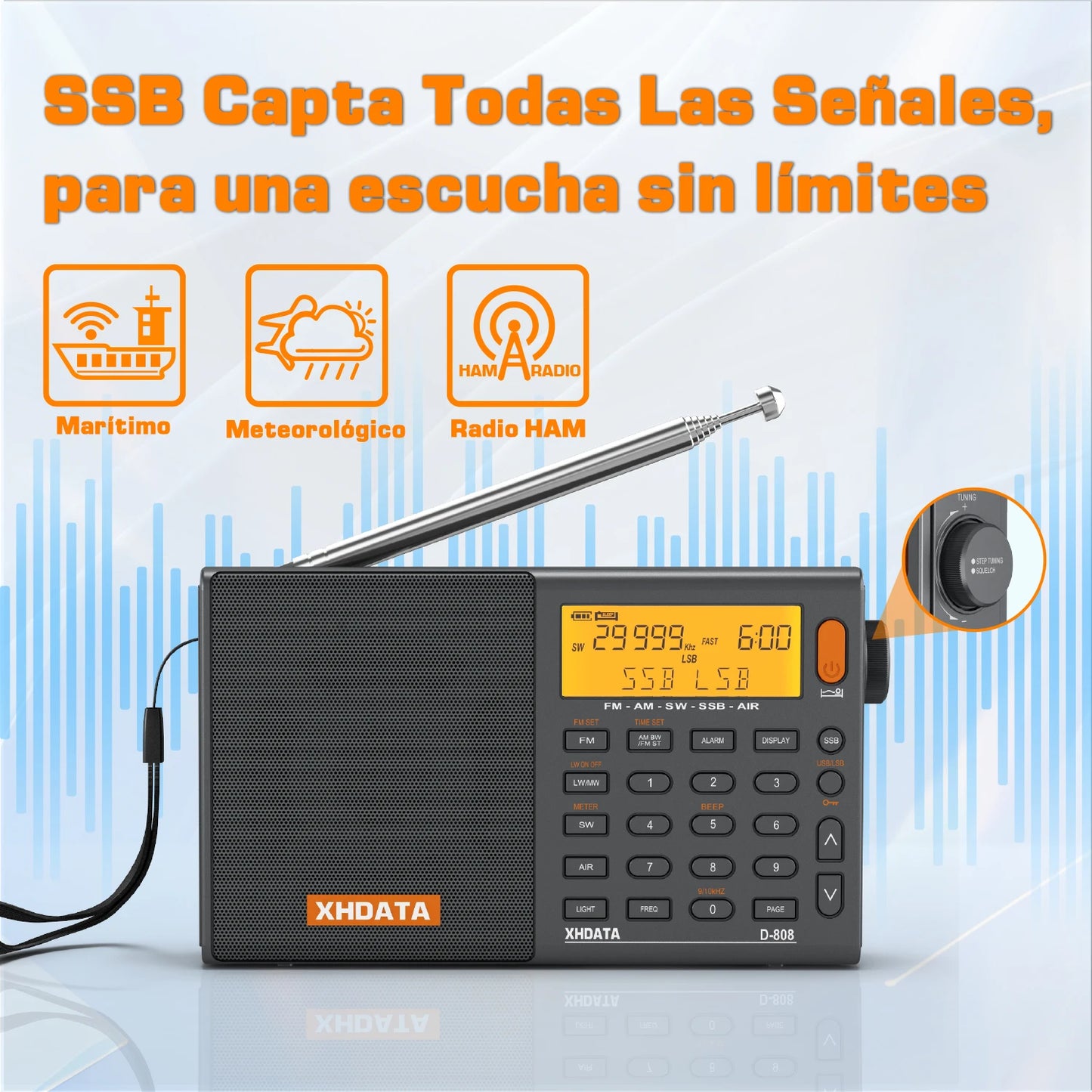 XHDATA D808 Portable Multiband Radio Receiver With SSB