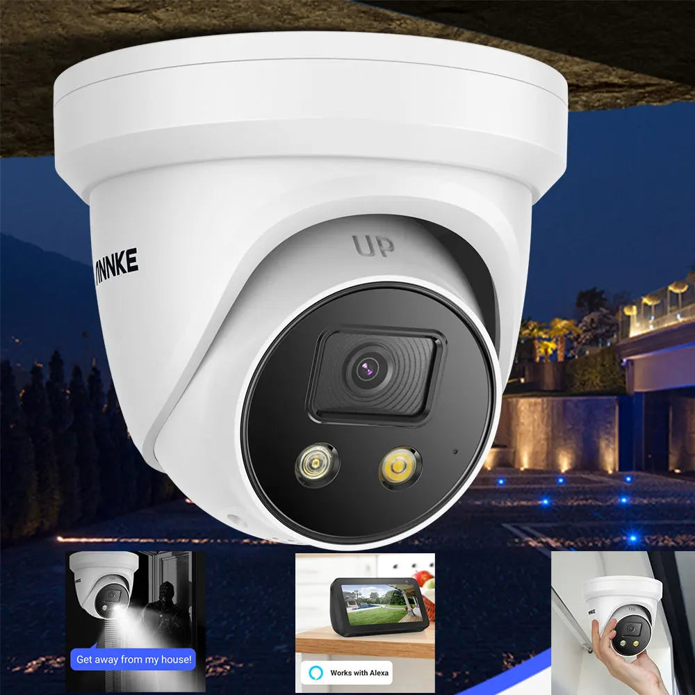 ANNKE 8MP IR Network Turret Camera 4K Strobe Light 2.8mm lens human vehicle ONVIF IP Camera Two-way audio Surveillance Security
