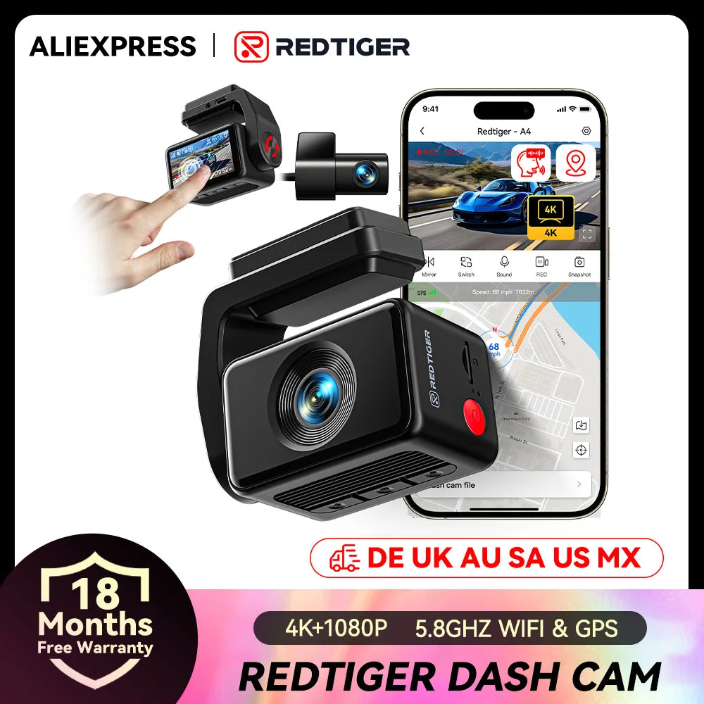 Redtiger A4 Dash Cam Front and Rear 4K Drive Recorder
