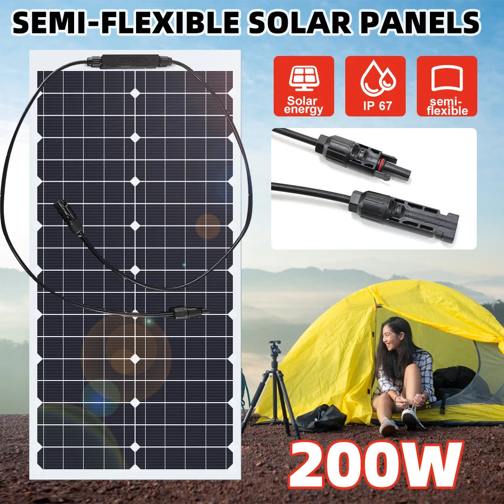 200W Flexible Monocrystalline Solar Panel for Home RV Boat Camping