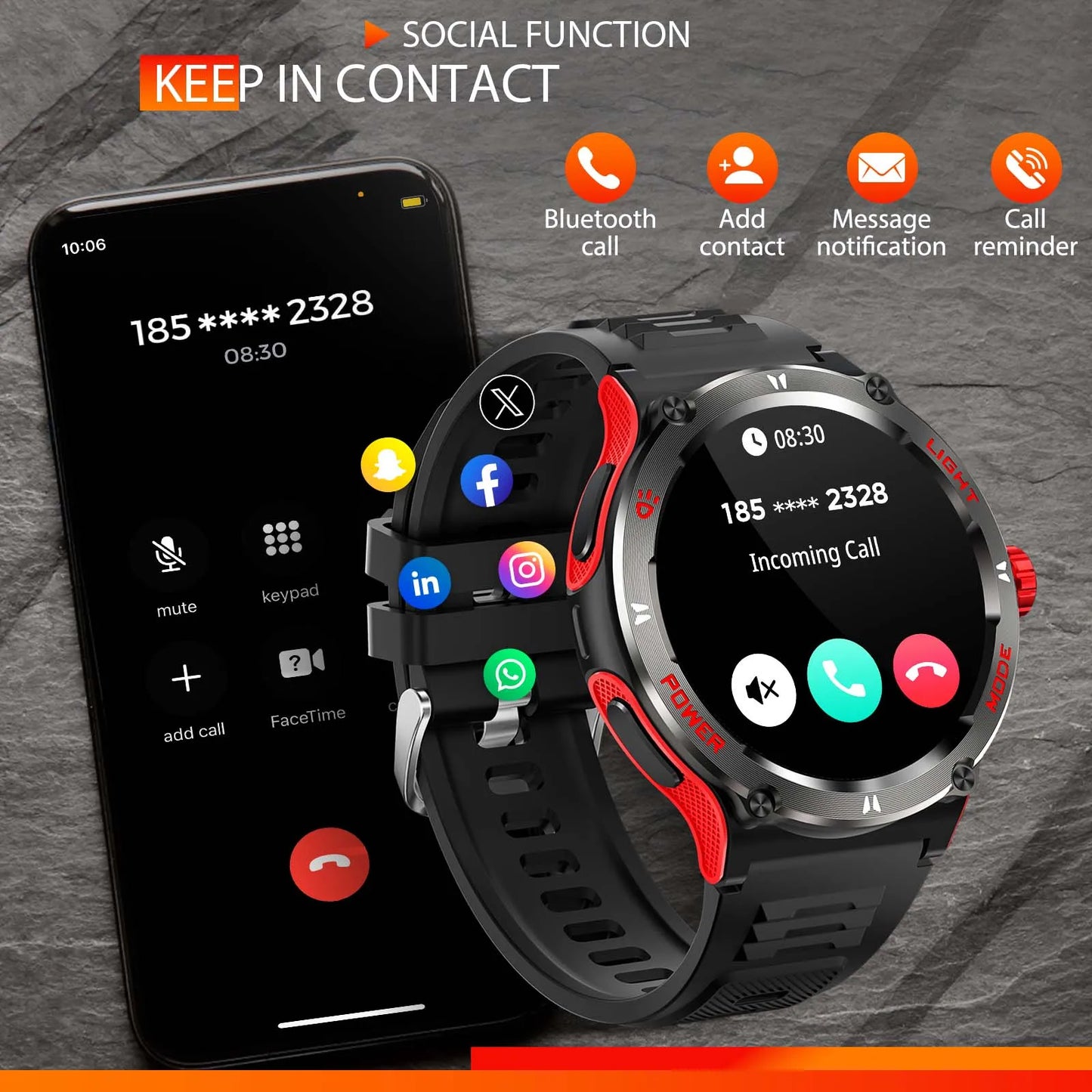 EIGIIS Smart Watch 3ATM Waterproof Compass Heart Rate Bluetooth