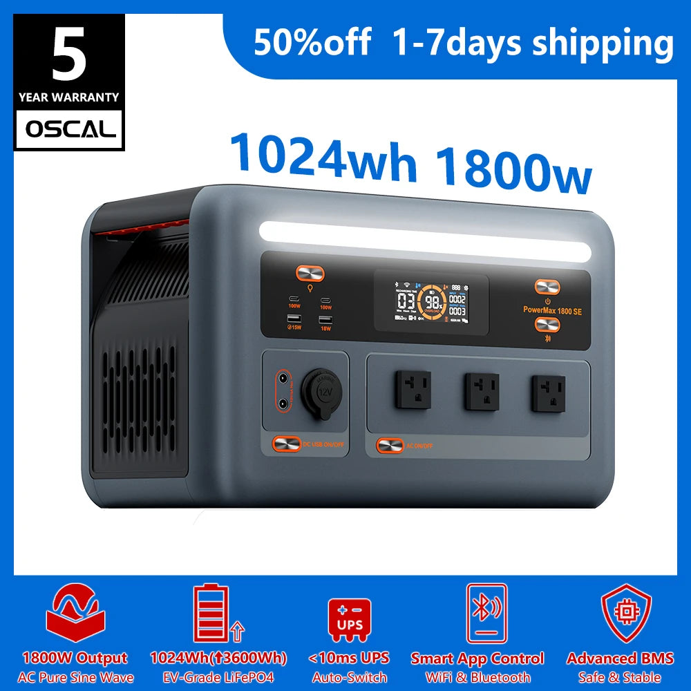 OSCAL PowerMax 1800 Portable Power Station With LiFePO4 Battery UPS