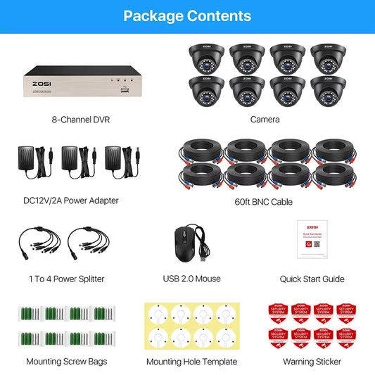ZOSI 8 Channel 1080P Surveillance System With H265 Plus Cameras