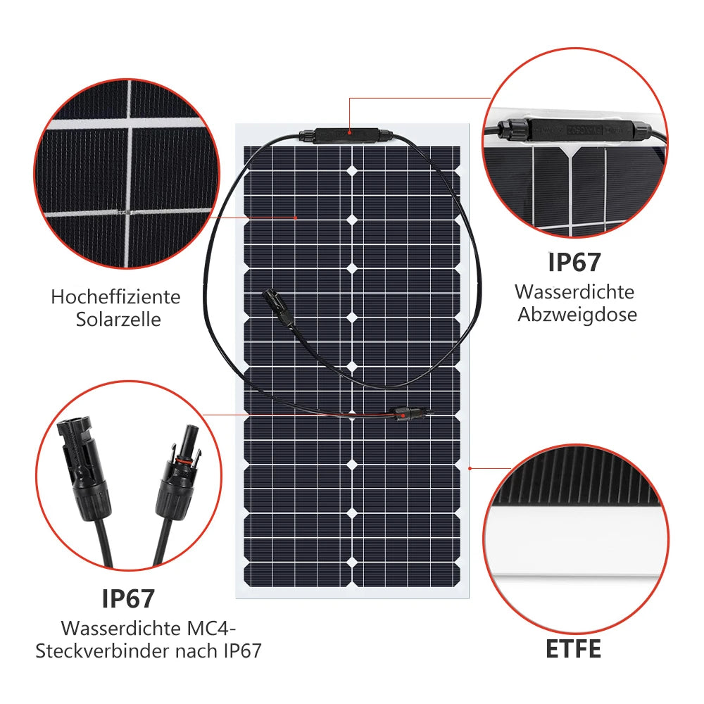 200W Flexible Monocrystalline Solar Panel for Home RV Boat Camping
