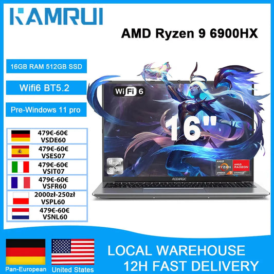KAMRUI Ryzen 9 6900HX Gaming Laptop With Radeon 680M