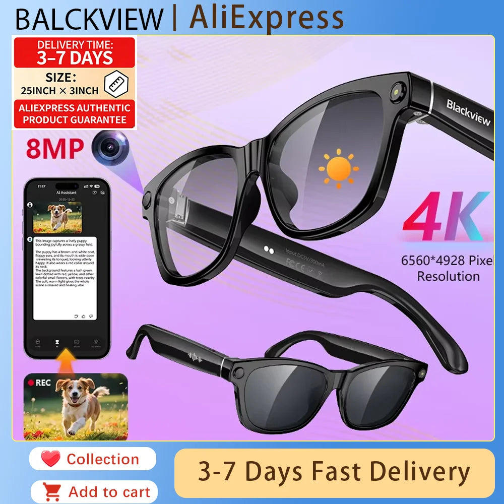 Iowodo Blackview BV100 AI Smart Glasses With 2K Camera And Bluetooth