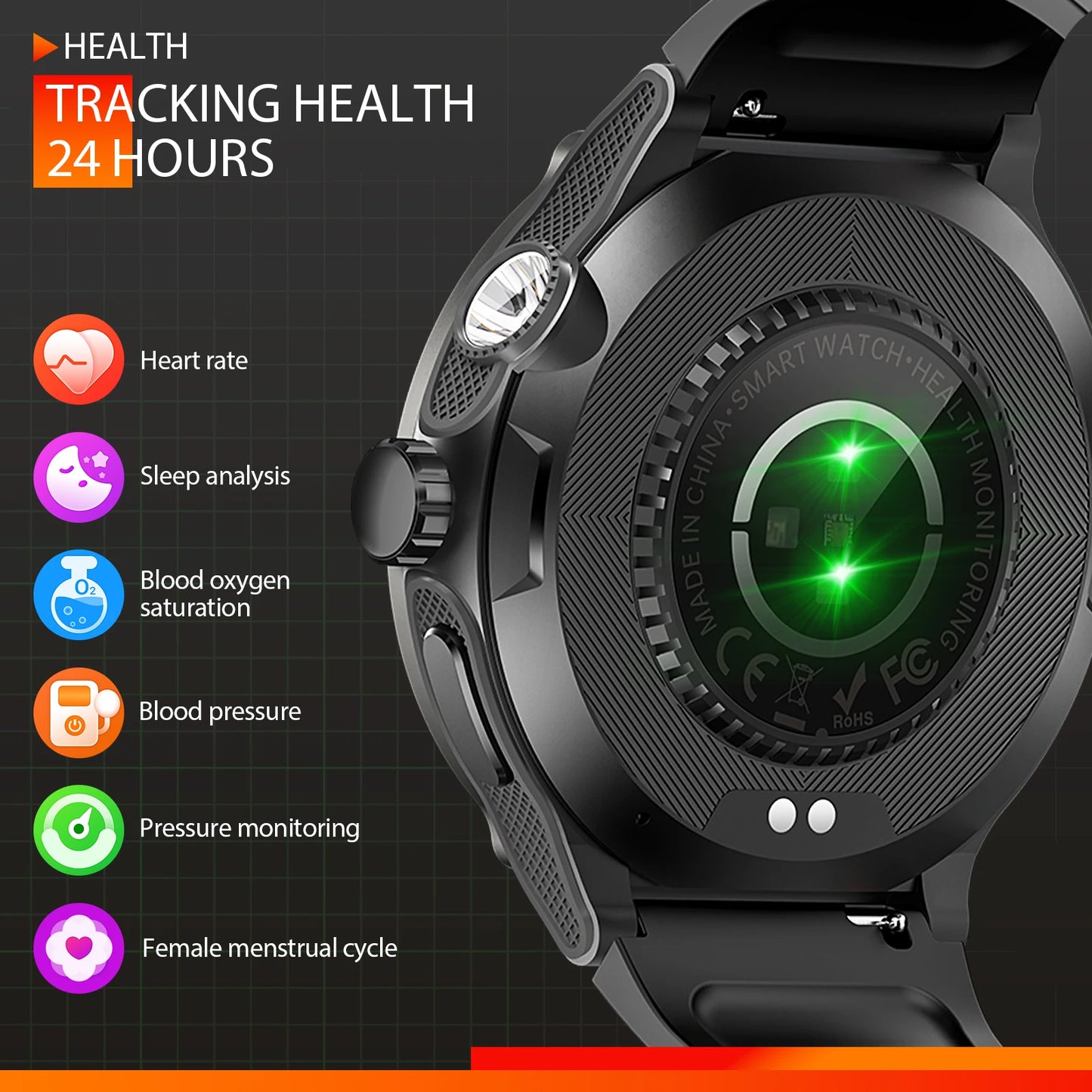 EIGIIS Smart Watch 3ATM Waterproof Compass Heart Rate Bluetooth