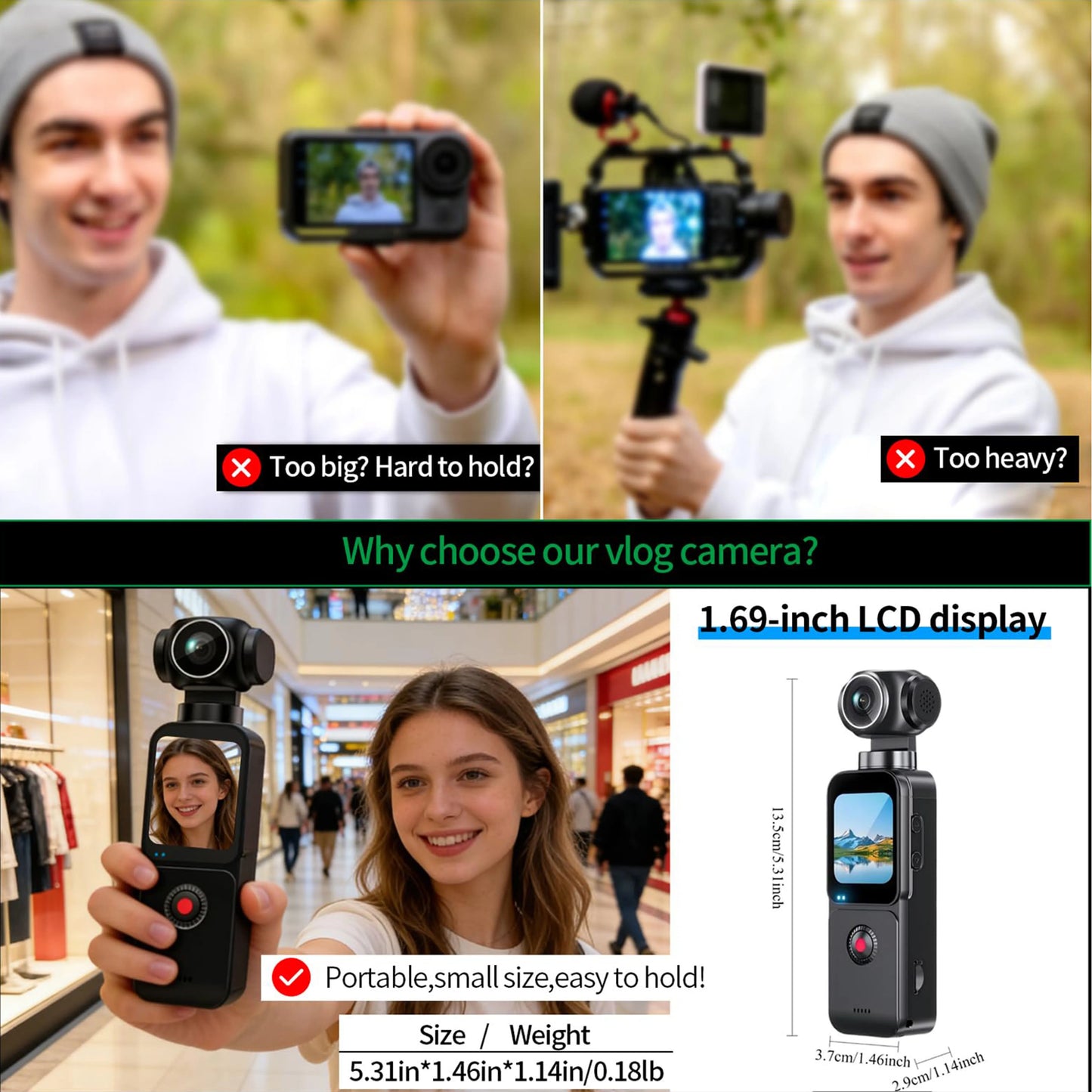 5K HD Handheld Action Camera With 270 Degree Lens Autofocus Touchscreen