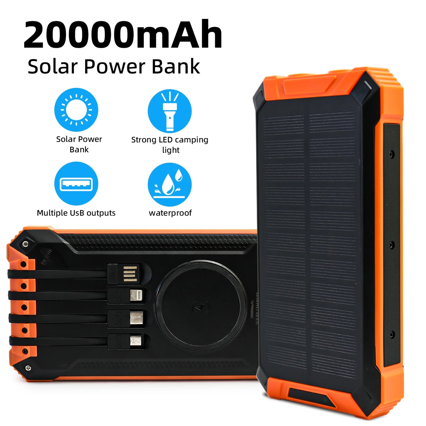 Portable Solar Power Bank With Wireless Charging 18W