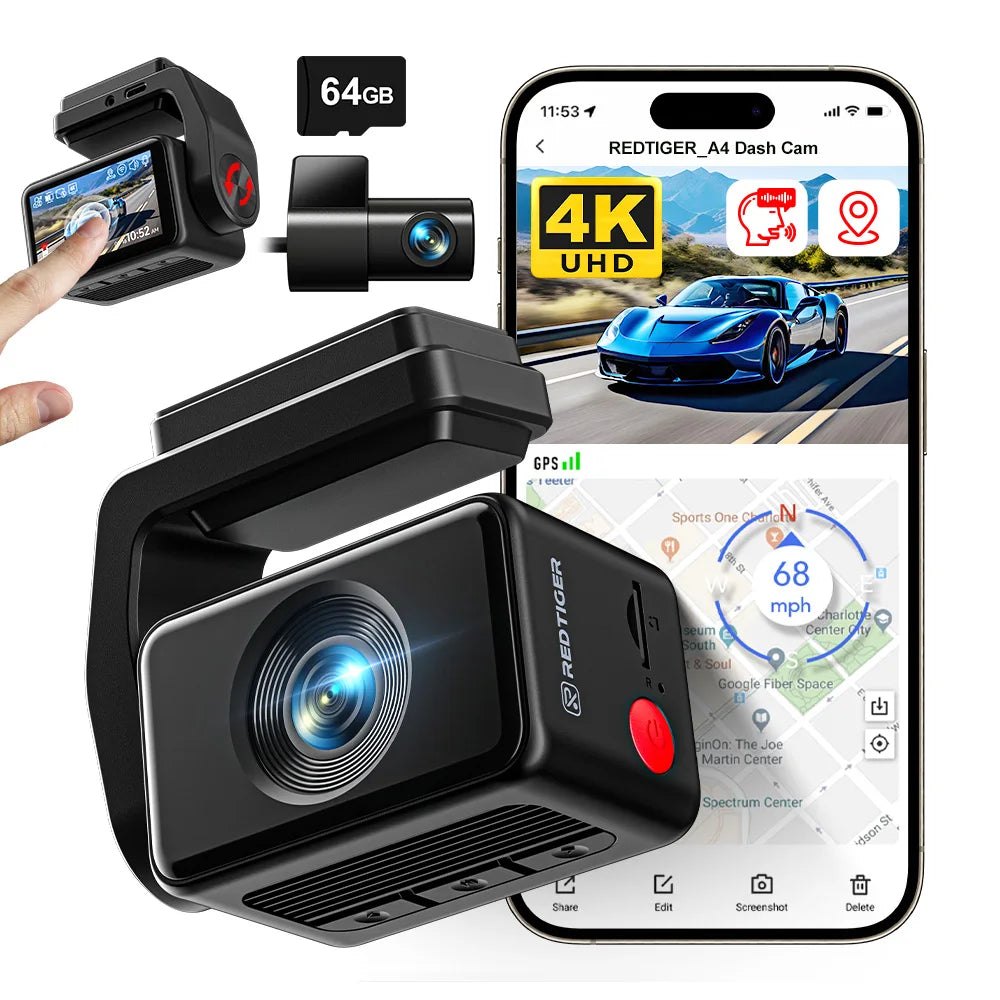 Redtiger A4 Dash Cam Front and Rear 4K Drive Recorder