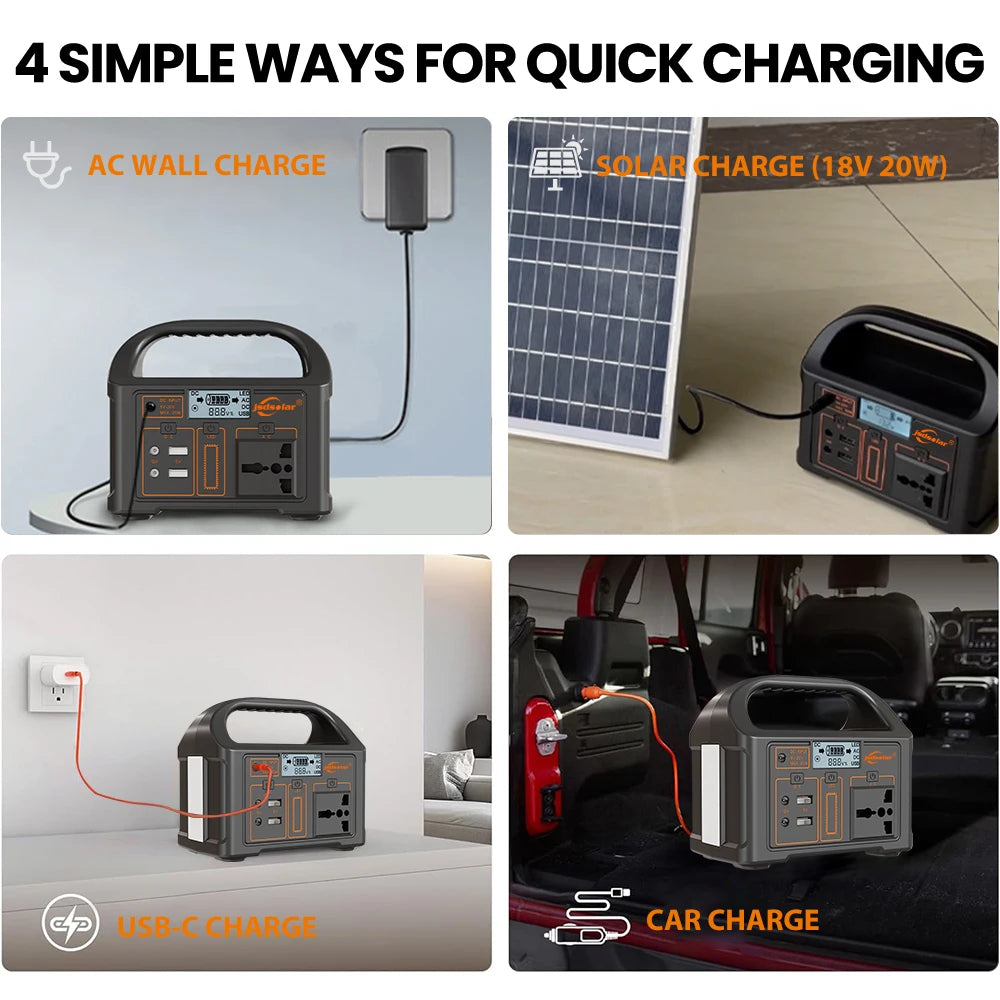 Jsdsolar Portable Solar Power Station Generator 300W 500W LiFePO4 Battery