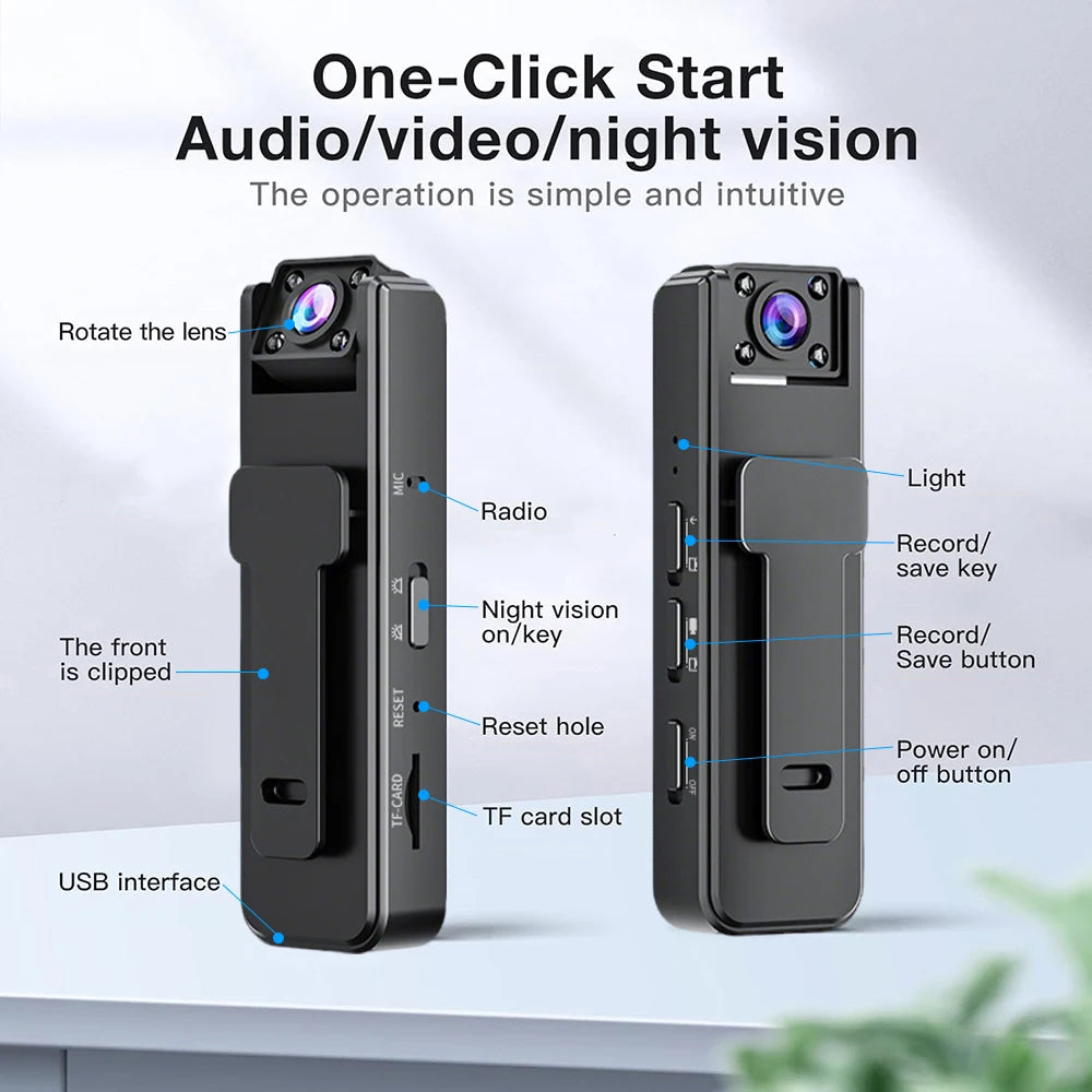 1080P Mini Body Camera With Audio Wearable Hands Free Waterproof Camcorder
