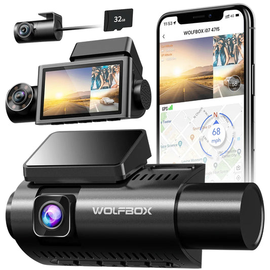 WOLFBOX I07 DashCam 3Channel FrontRear 4K GPS WiFi