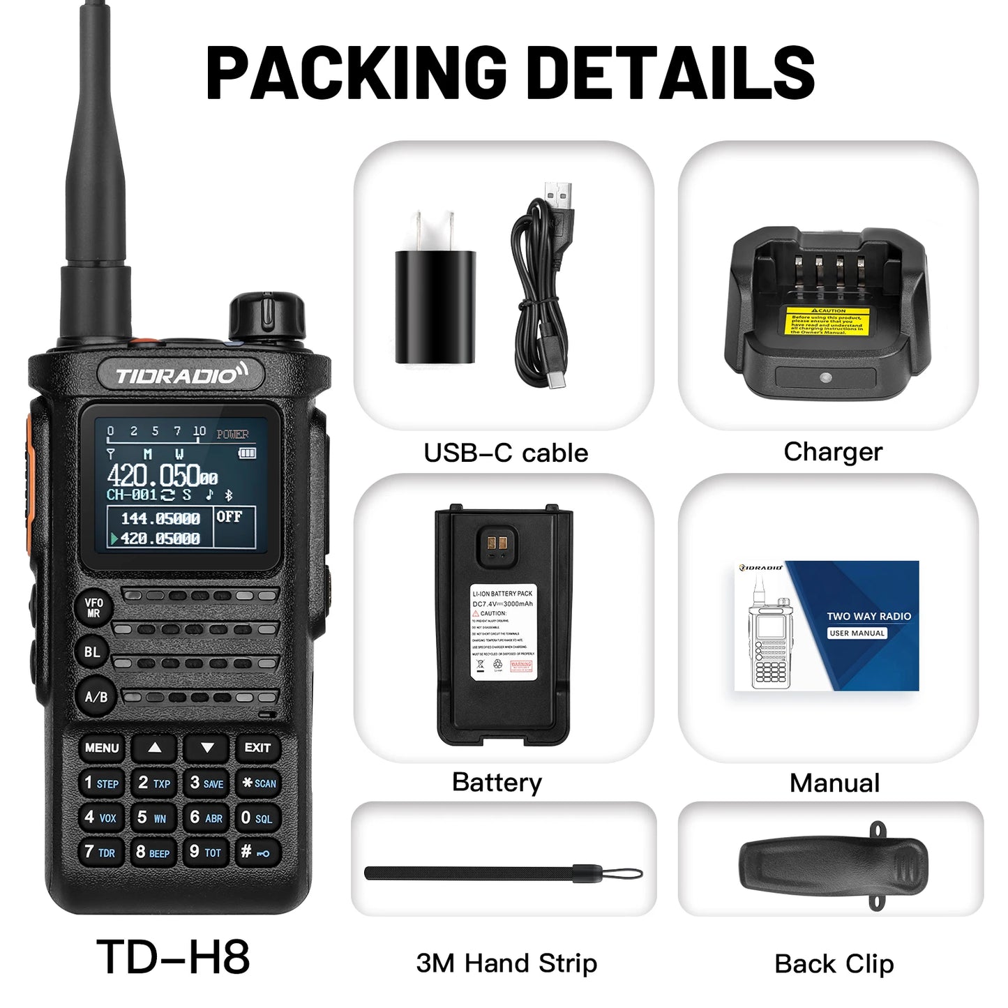 TIDRADIO TD-H8 10W Walkie Talkie Long Range Emergency Radio