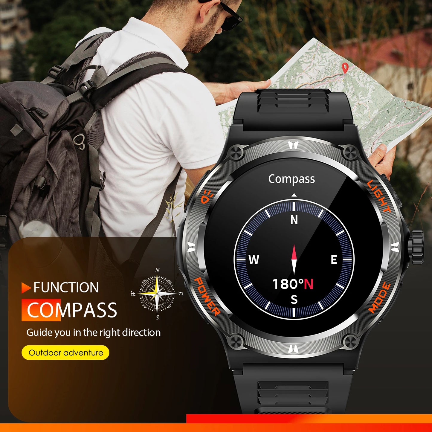 EIGIIS Smart Watch 3ATM Waterproof Compass Heart Rate Bluetooth