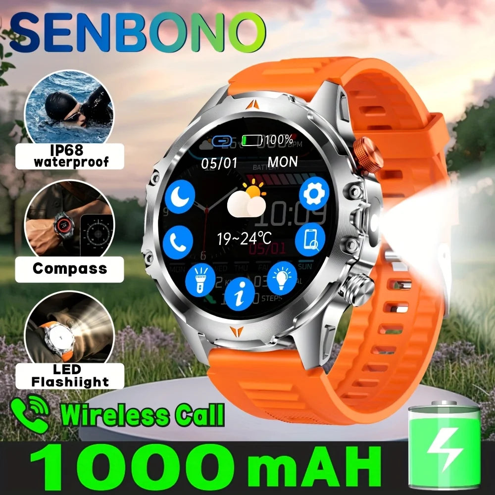 SENBONO Men's Smartwatch With AMOLED Display Bluetooth Call IP68