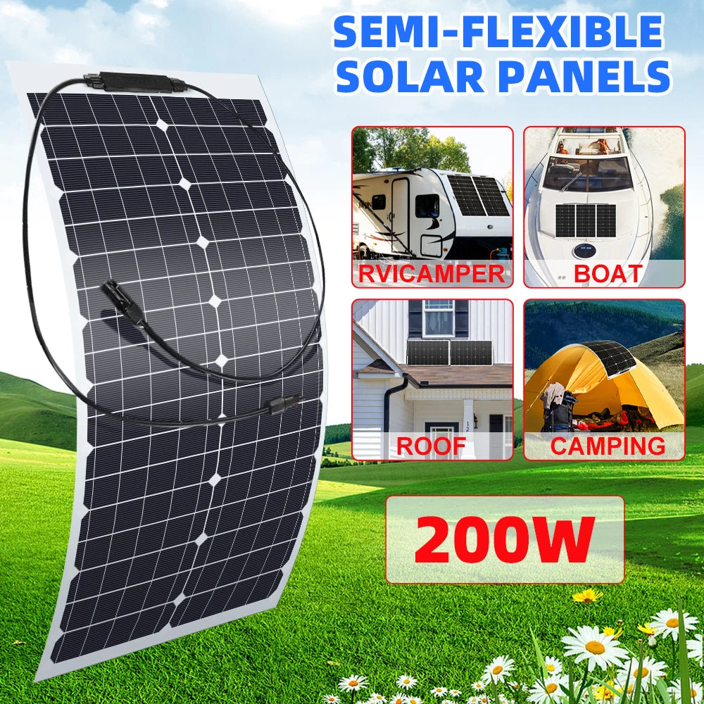 200W Flexible Monocrystalline Solar Panel for Home RV Boat Camping
